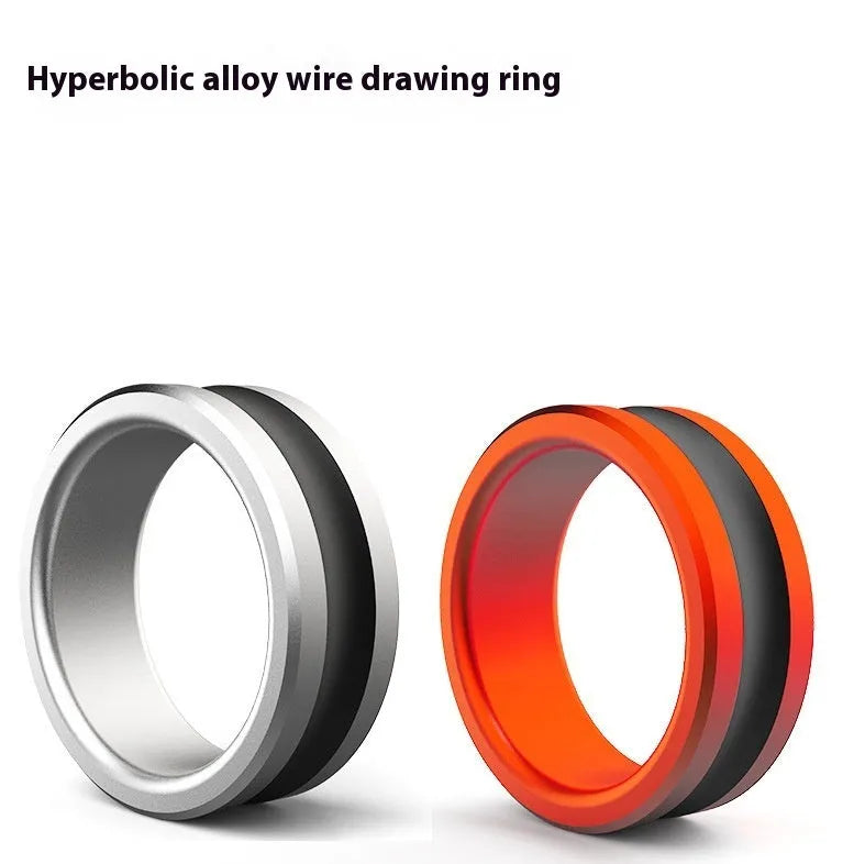 Alloy fishing hand guard pull loop tool in orange and silver colours on a plain background.