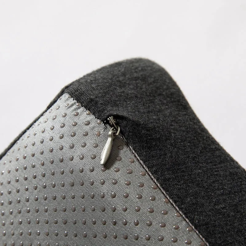 Memory foam office chair cushion measuring 36x40x11cm in dark grey with solid colour polyester cover.