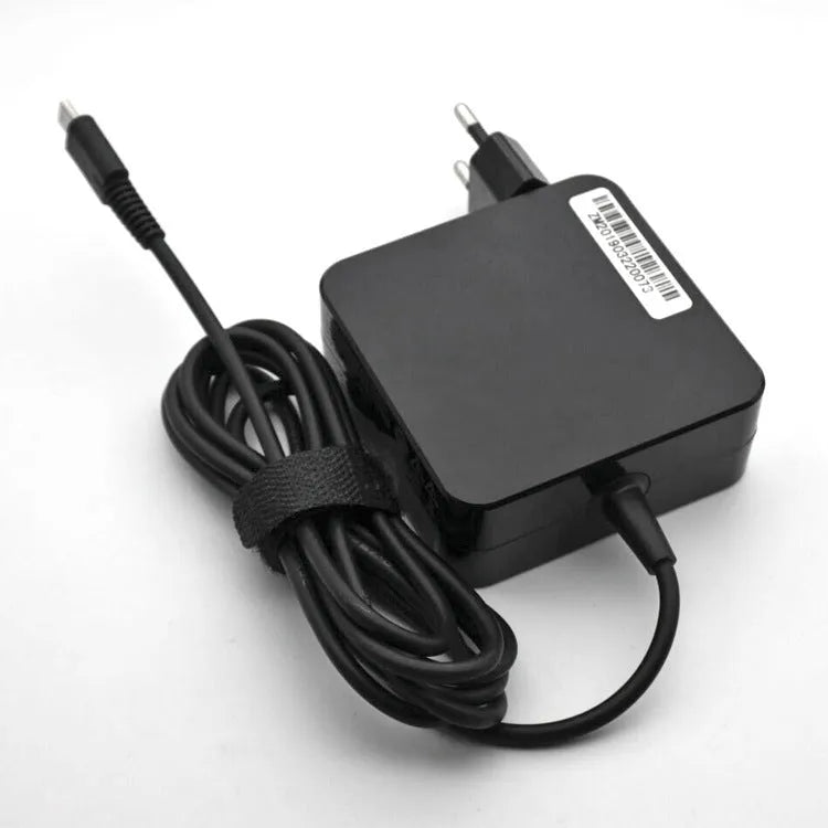 Black 65W Type C PD laptop charger power adapter with compact square design