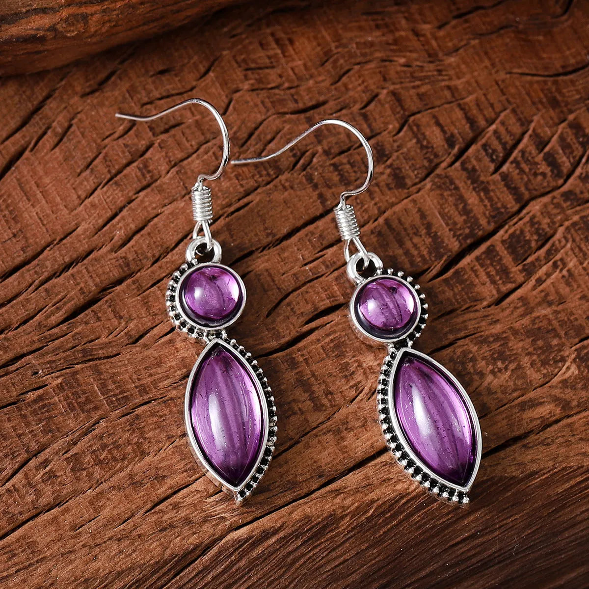 Vintage geometric pendant earrings black purple zinc alloy electroplated bohemian jewellery