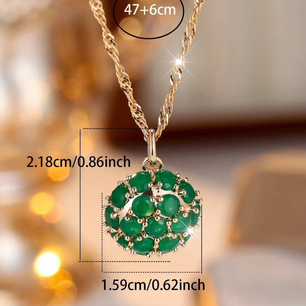 Women's round emerald diamond necklace with champagne gold electroplated finish on adjustable 51-60cm chain