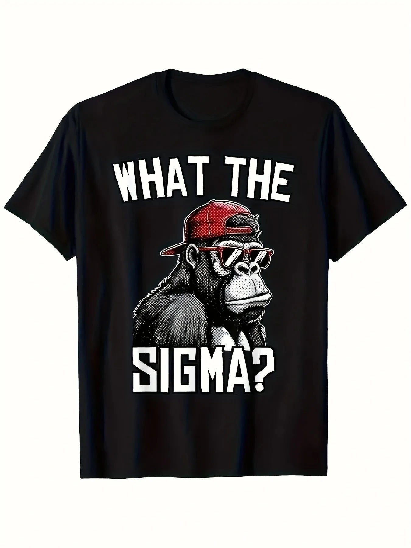 Black cartoon printed short sleeve cotton T-shirt on plain background