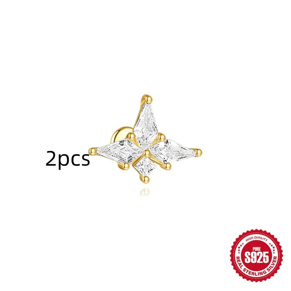 S925 sterling silver geometric kite earring with rhinestones and a chain tassel in a gold colour.