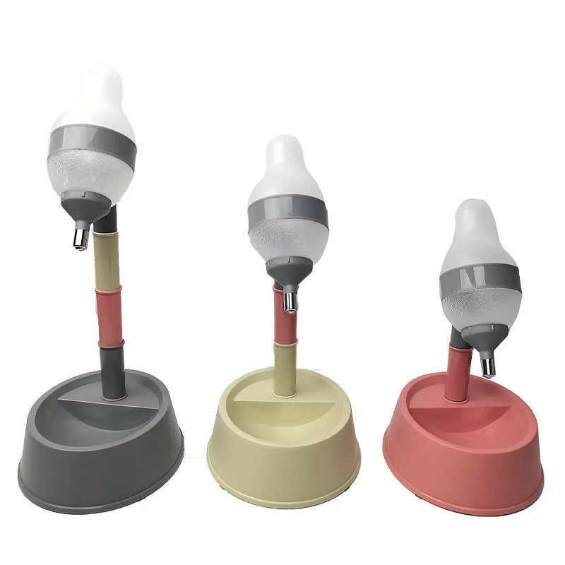 Green adjustable standing water dispenser for pets with detachable pole and weighted base.