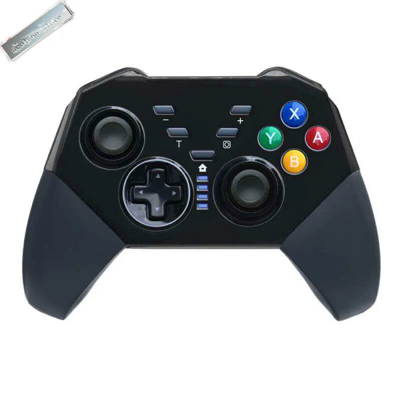 Black wireless Nintendo Switch game controller with analogue sticks and face buttons.