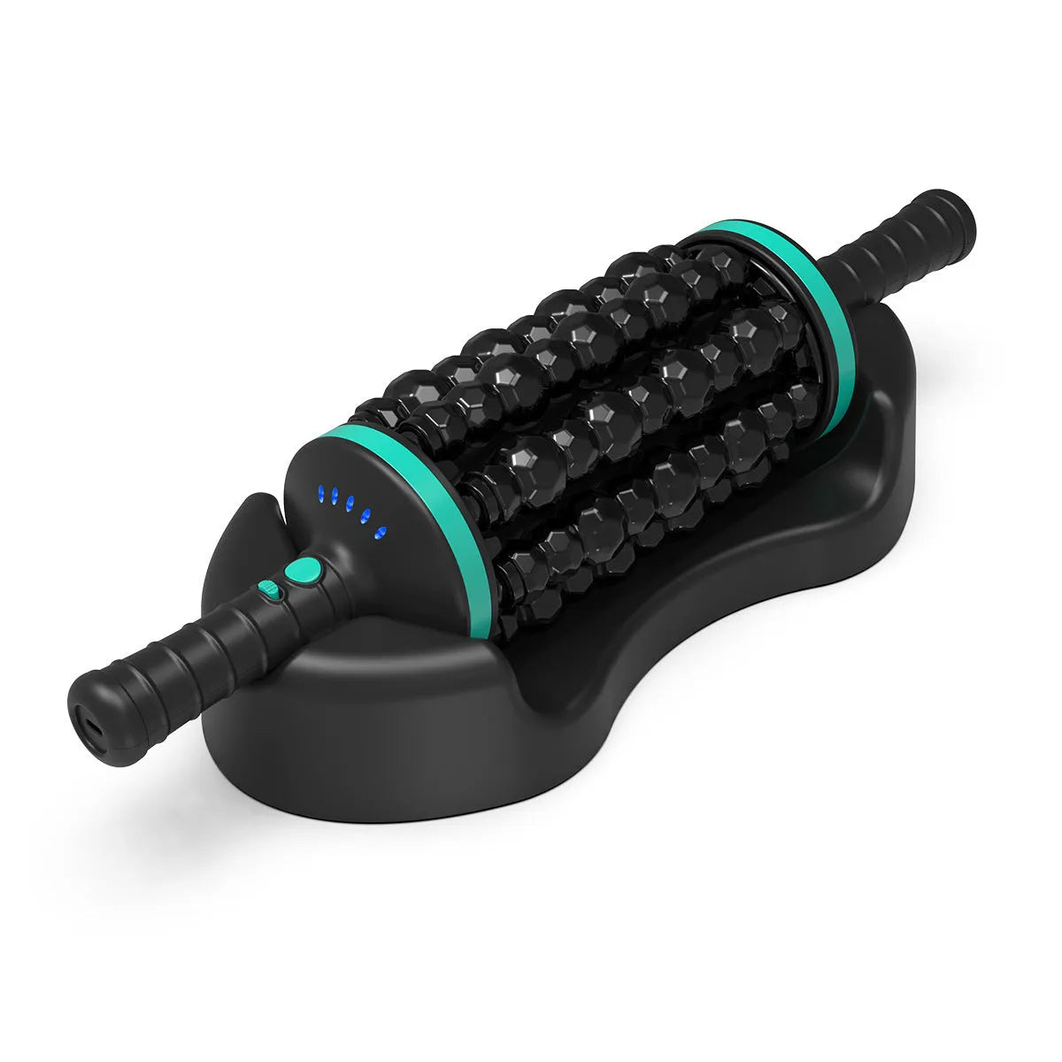Muscle relaxation handheld electric massager with rollers for back, foot, and leg in blue, gray, and green
