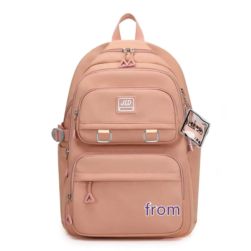 Large capacity girls' school backpack in nylon with physiological curve backplate and multiple colour options
