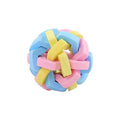 Colourful woven plastic pet toy ball with bell in rainbow colour, 6.5cm size
