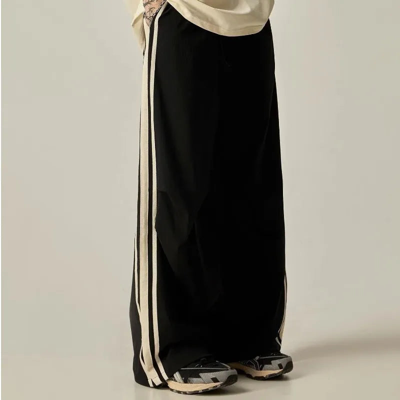 Men's black wide leg climbing trousers with high waist and straight leg design for summer leisure wear