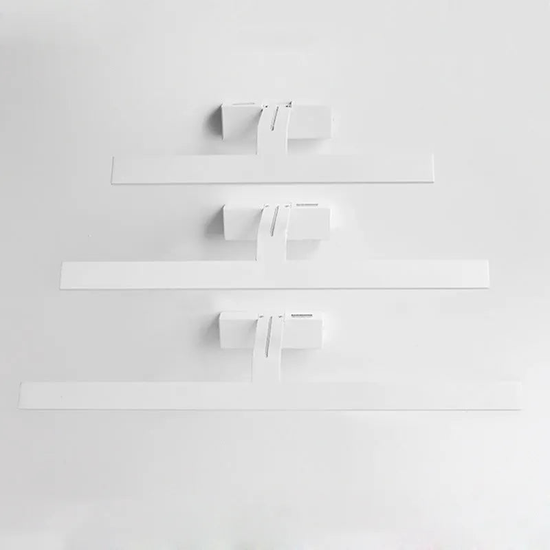White LED mirror headlight fixture showing three light colour options and size variants for bathroom vanities.