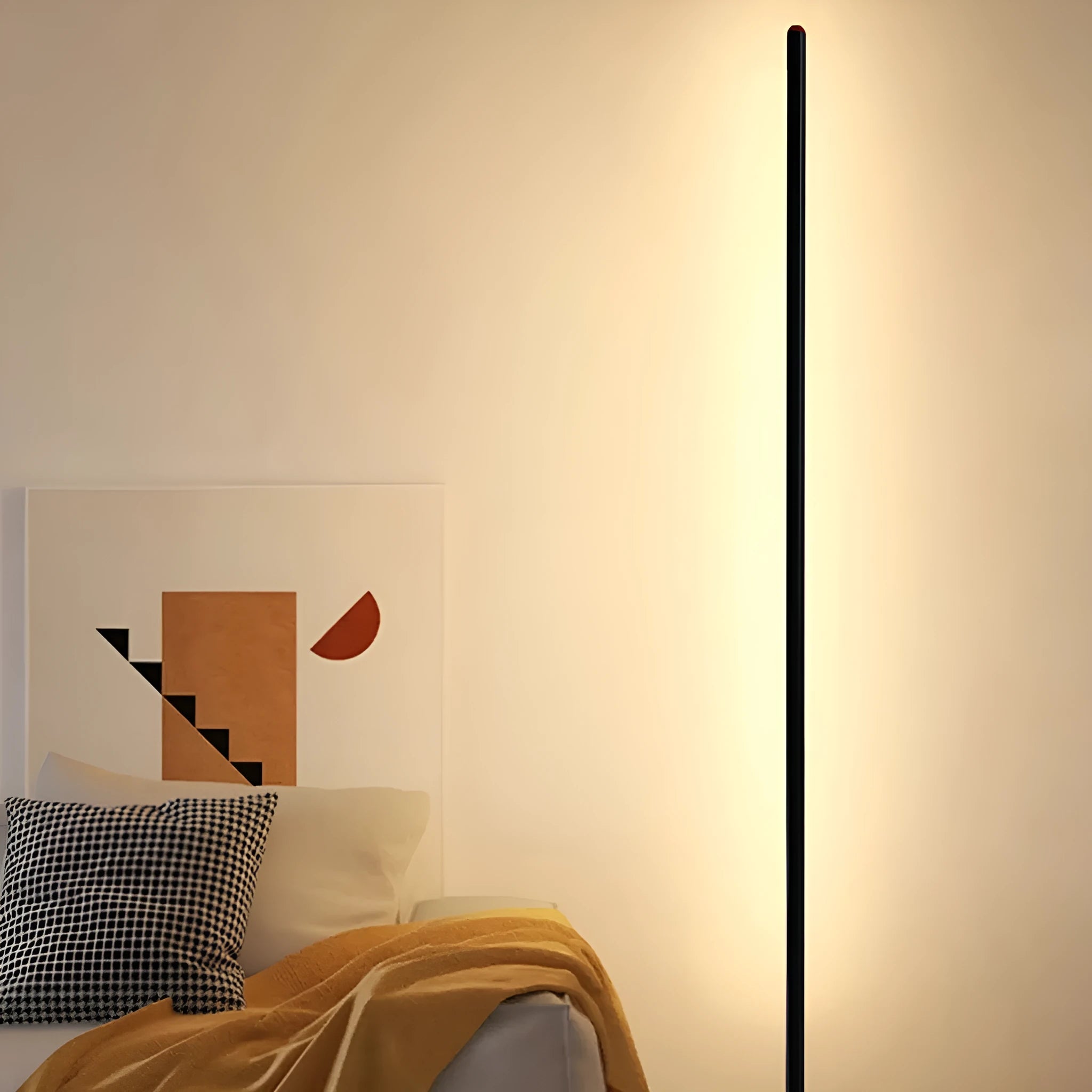Simple vertical aluminium alloy floor lamp with LED light source on a modern stand.