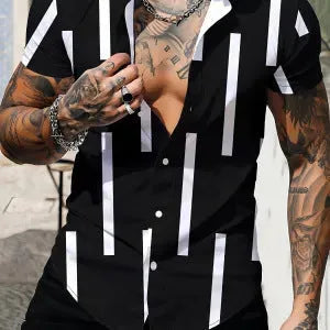 Men's slim fit short sleeve shirt with a colourful 3D printed floral pattern on polyester fabric