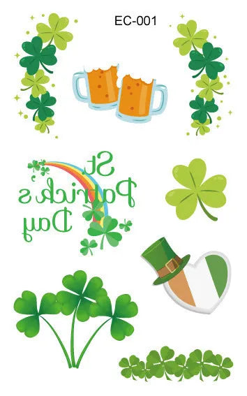 St. Patrick's Day clover tattoo sticker paper measuring 120×75mm with water transfer printing