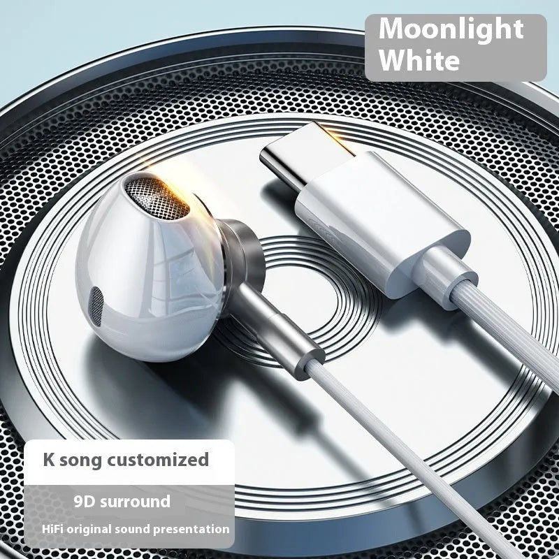 Wired in-ear Type-C headset in Bright Moon White for mobile phone and tablet use