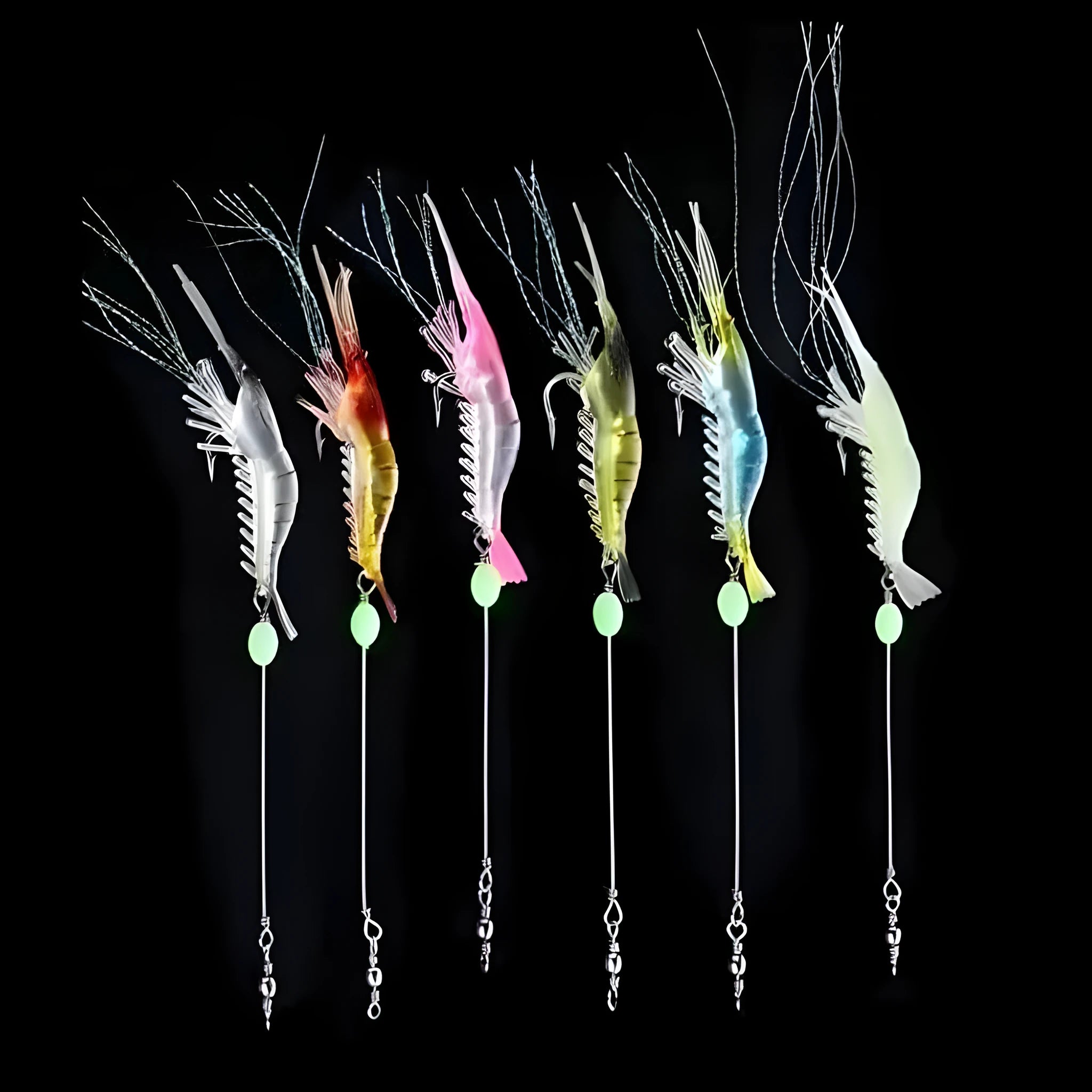 Luer soft fishing lures in six colours including luminous options with 4 cm hooks