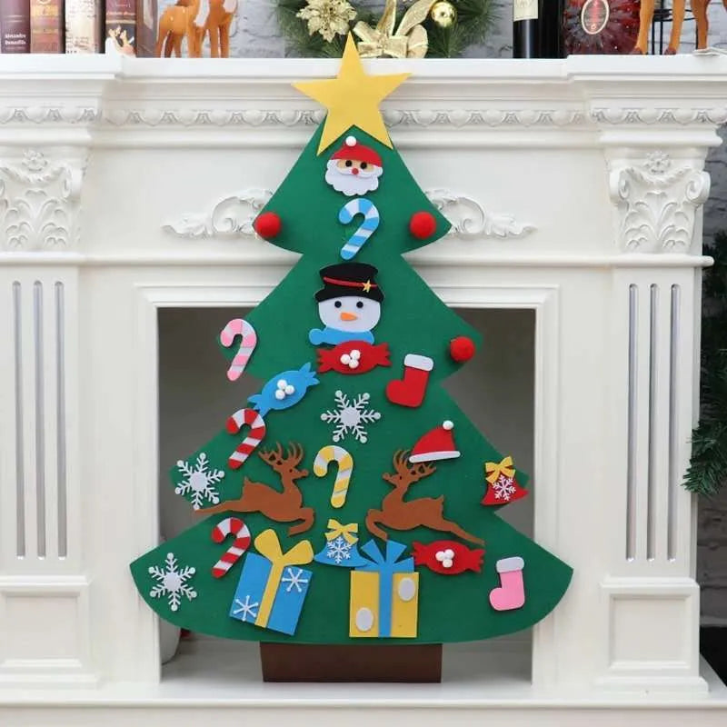DIY felt Christmas tree multi-layer 3D design 98x70cm with 32 decorations snowflakes Santa reindeer