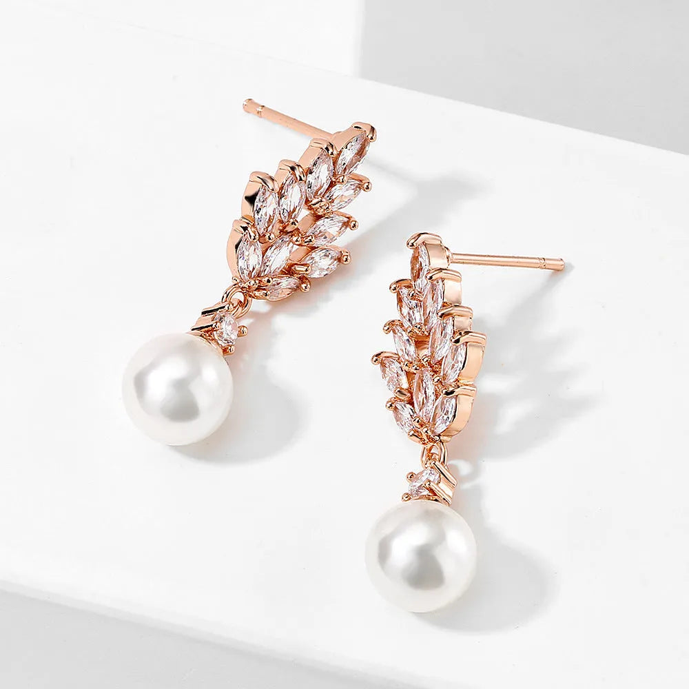 Geometric flower earrings with micro inlaid zircon stones in gold, platinum or rose gold plating