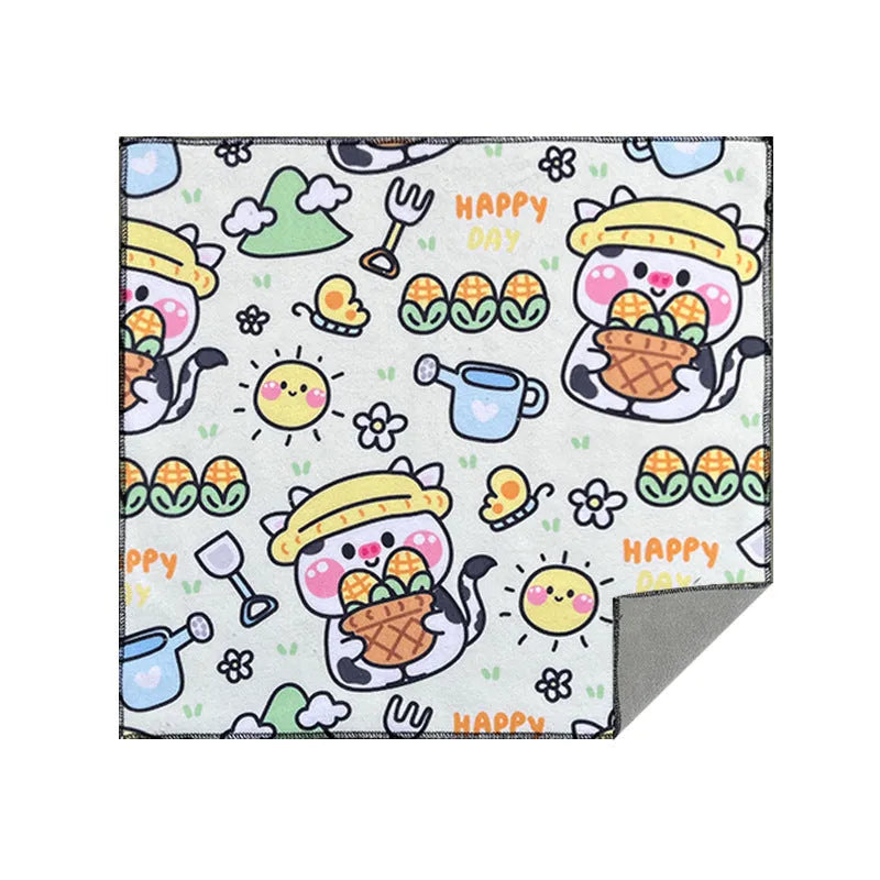 Nylon cosmetic bag with cartoon cat print in blue puppy design, shown in large, medium, and small sizes.