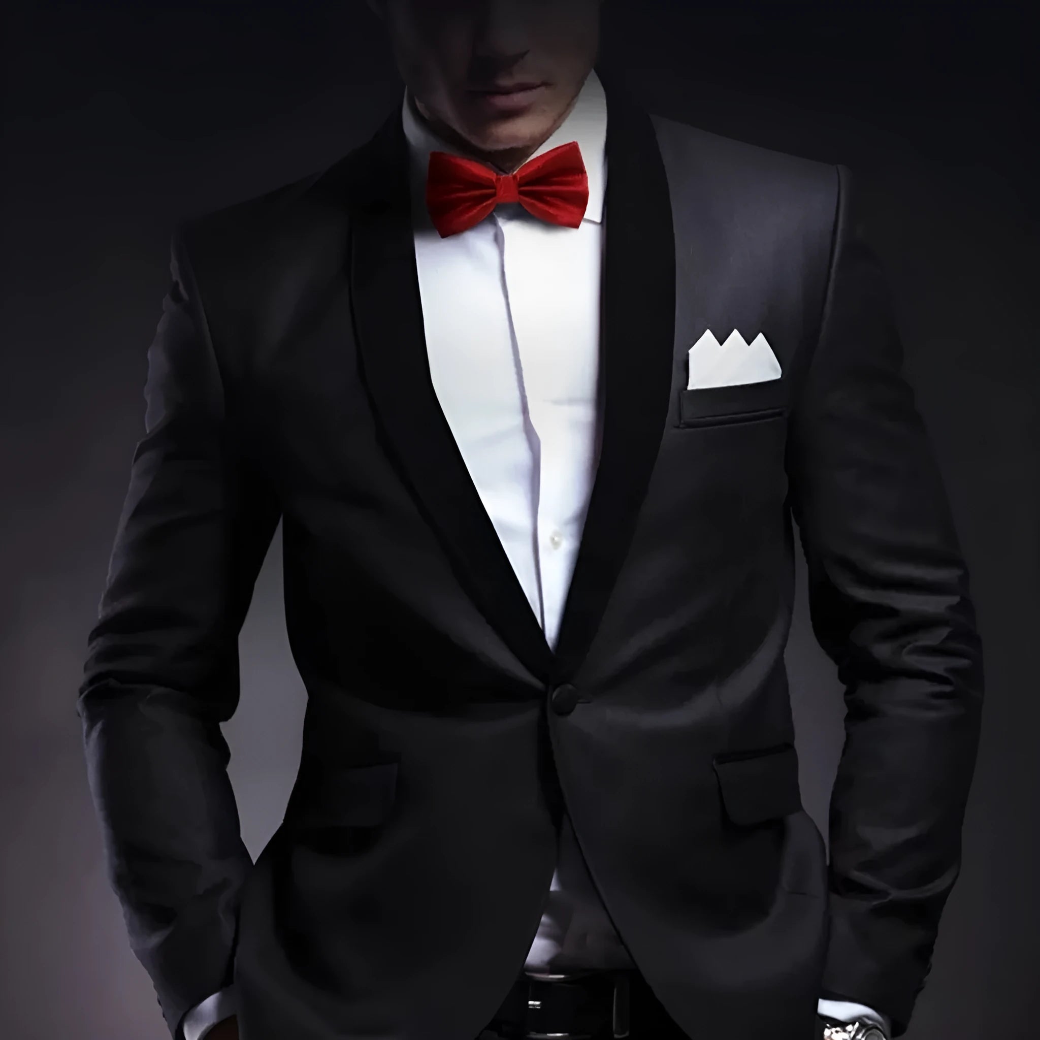 Solid colour flat head bow tie for formal wear in multiple colours including black, red, and blue.