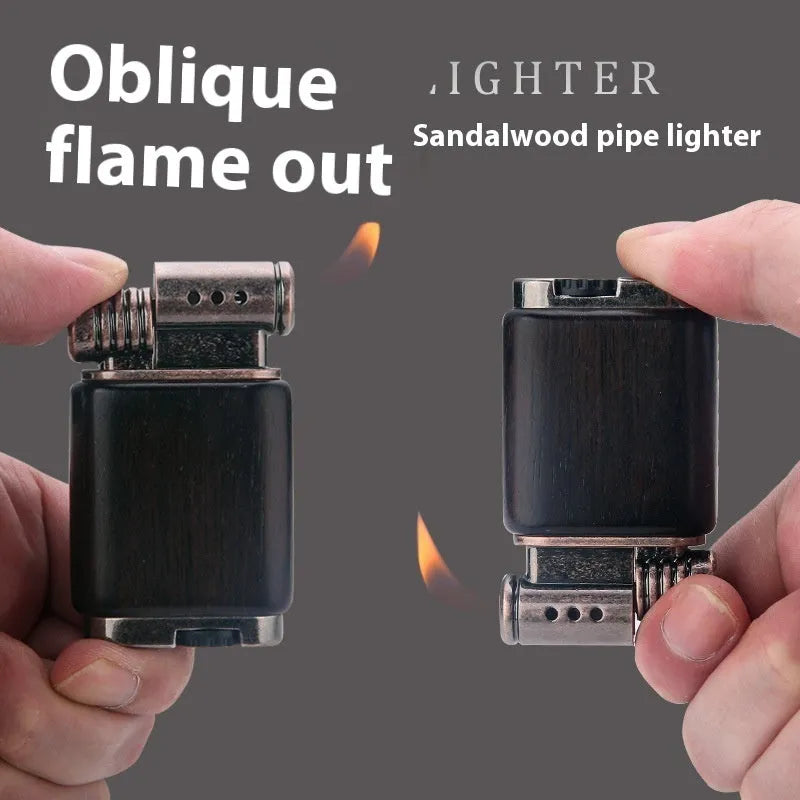 Decorative ebony gas lighter with carved wooden finish in multiple design options