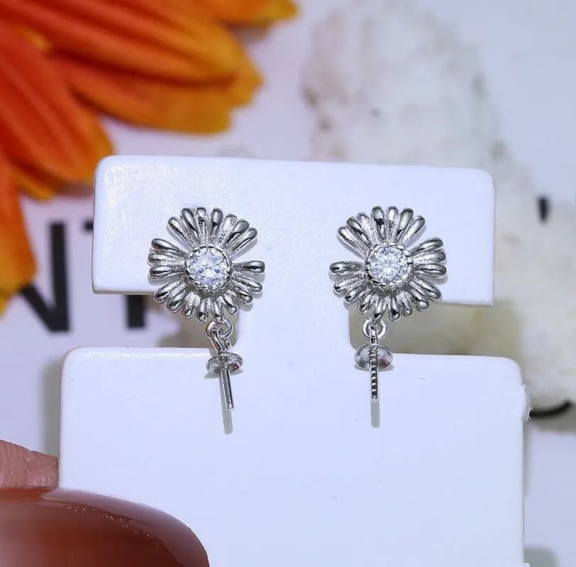 Baroque floral design sterling silver earring holder ring with matching drop earrings