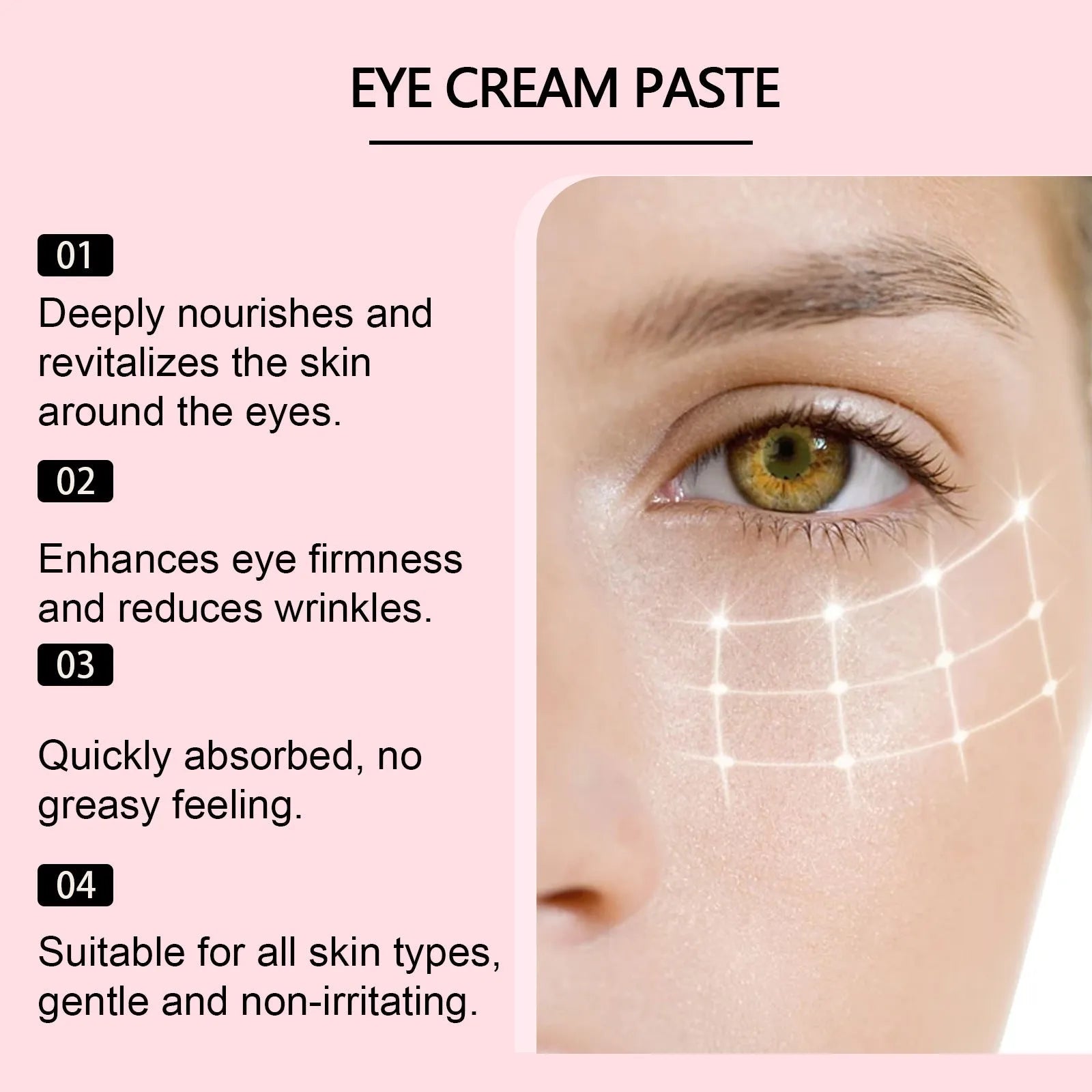 10ml eye and neck cream in 9.5x6cm packet with hyaluronic acid and polypeptides