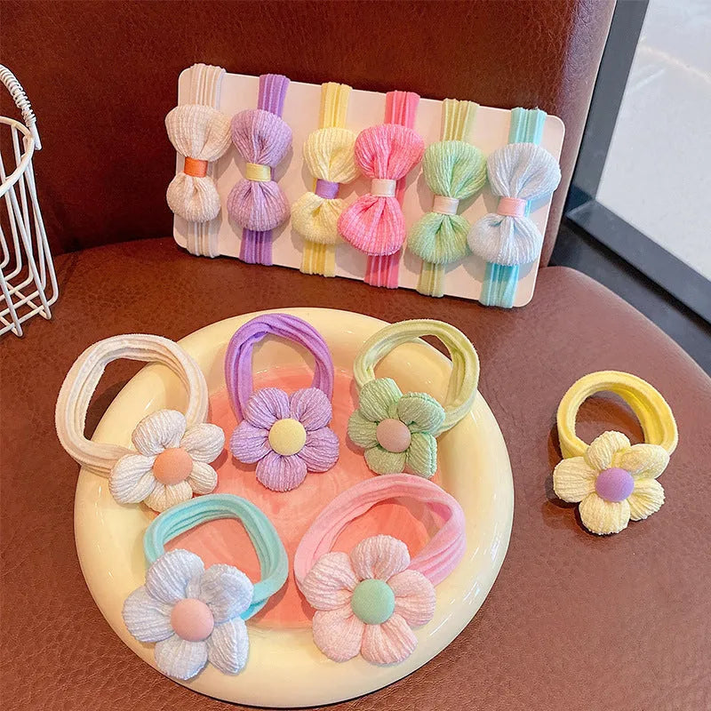 Children's cloth headband 6-piece set with flower and plum blossom motifs in pastoral style for girls