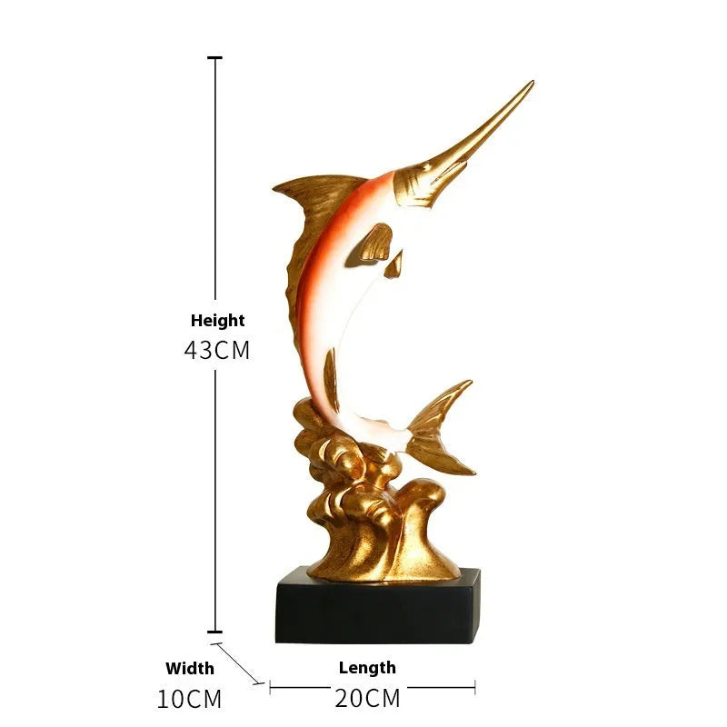 European style swordfish decorative ornament in resin and plastic, shown in one of four colour options