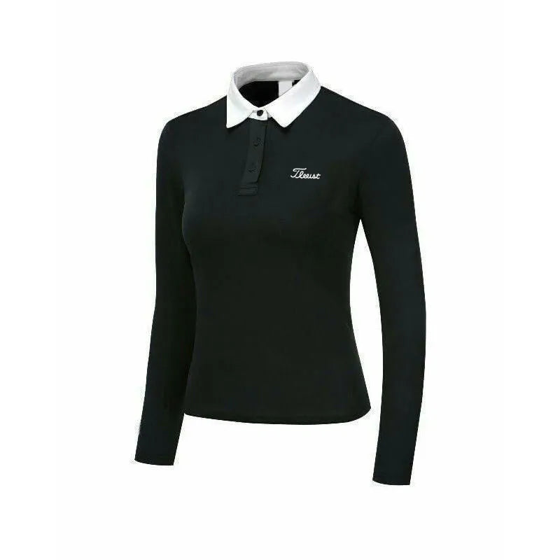 Women's white golf top with long sleeves and slim fit for outdoor sports