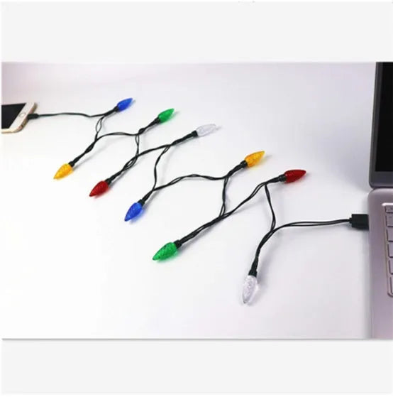 USB charging cable with 10 multi-colour LED lights flashing along its length during device charging
