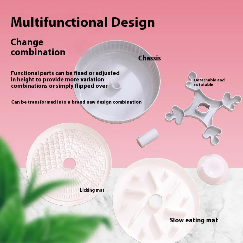 Pet feeding bowl with rotating game board and silicone anti-choke pad in various colour options