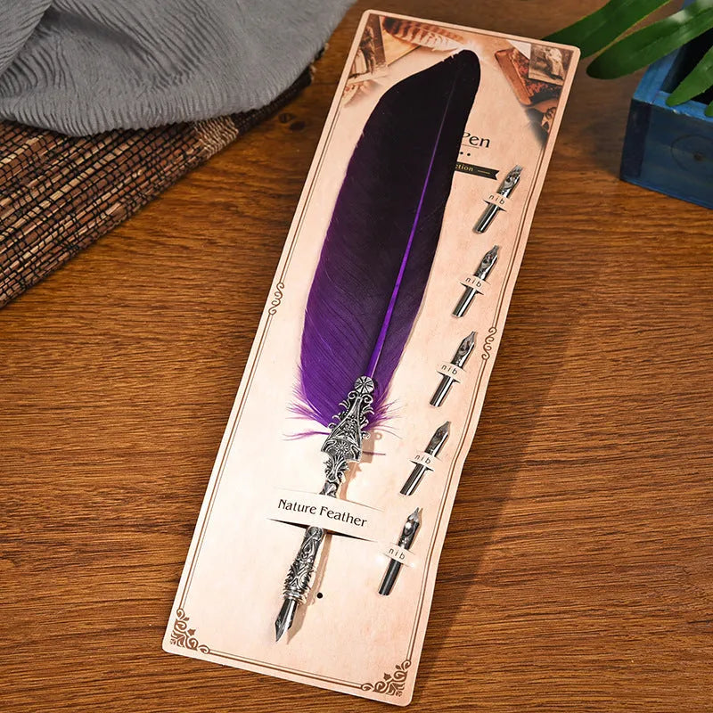 European retro vintage feather dip pen with zinc alloy shell in multiple colour options