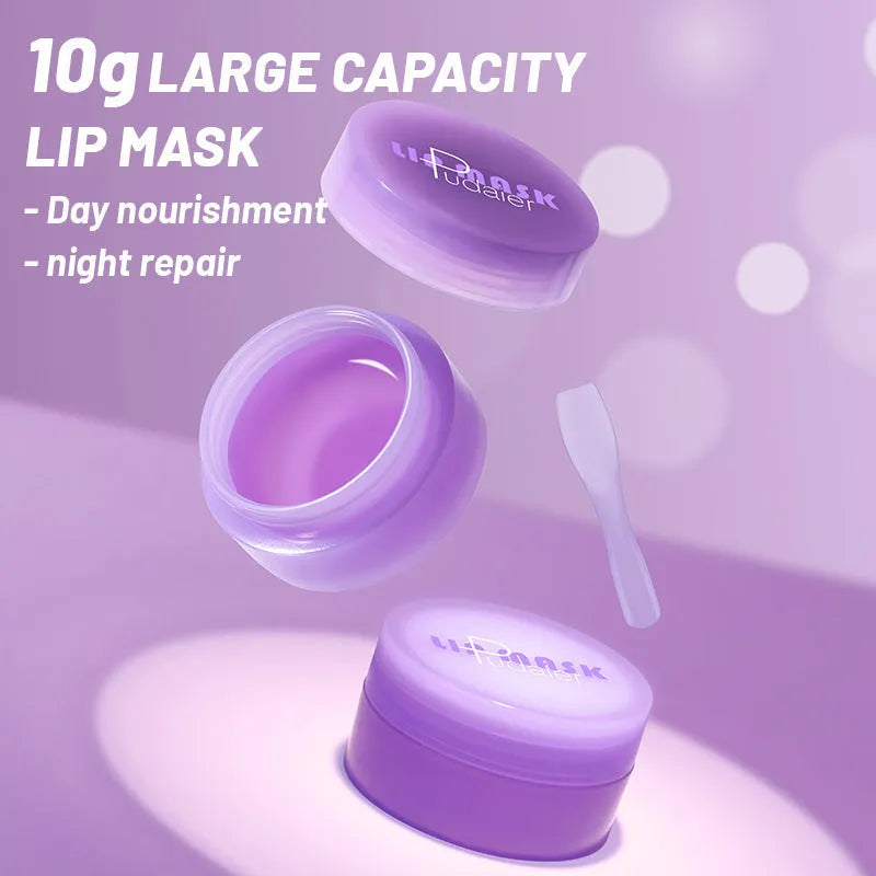 Box containing a 10ml lip exfoliating balm tube and a plastic lip skin scraper.
