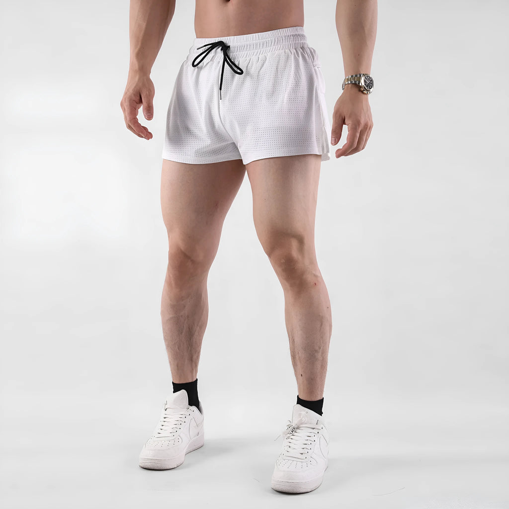 Men's black nylon summer shorts with mid waist design and quick-drying properties