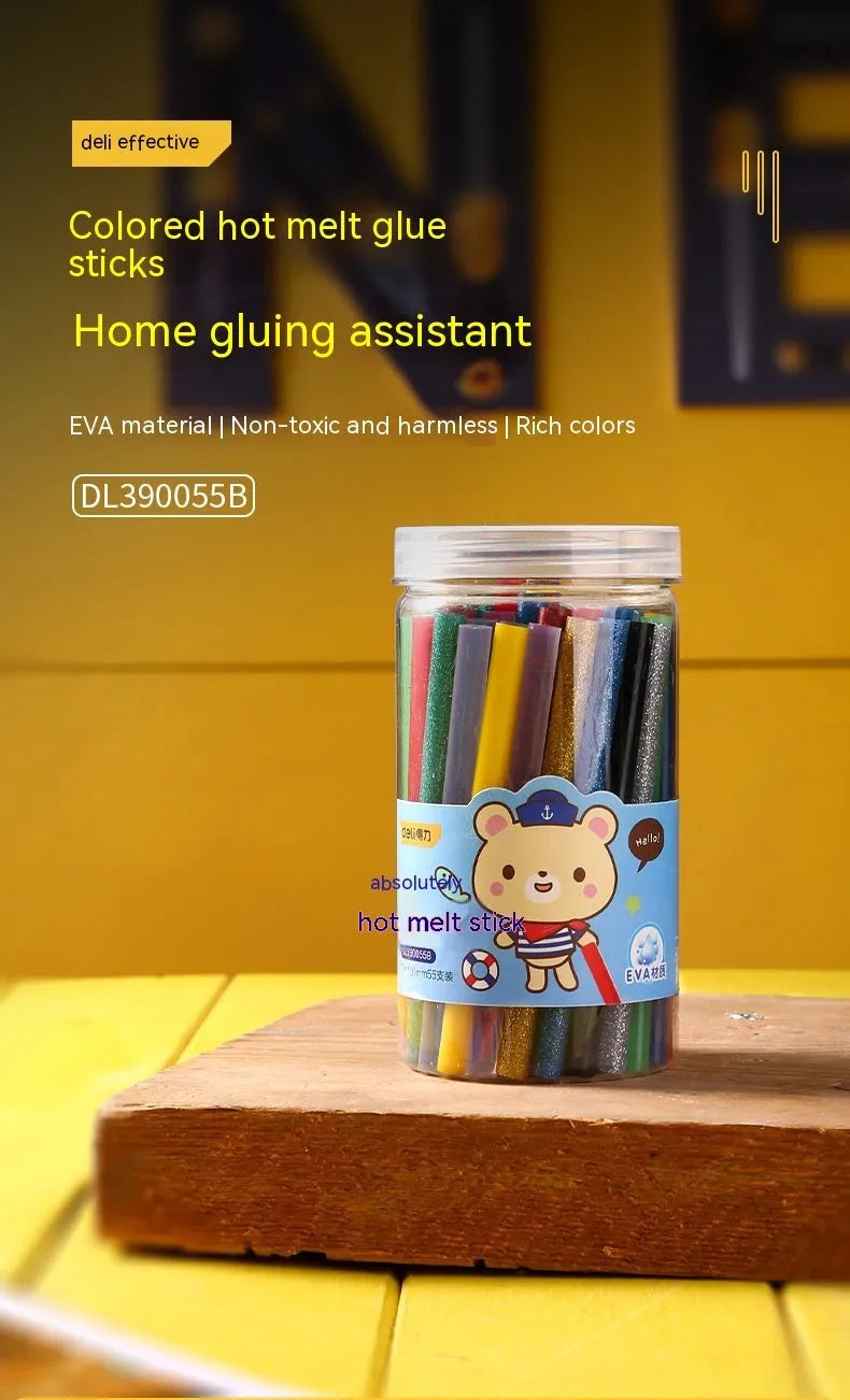 55 clear EVA hot melt glue sticks with 7mm diameter in packaging