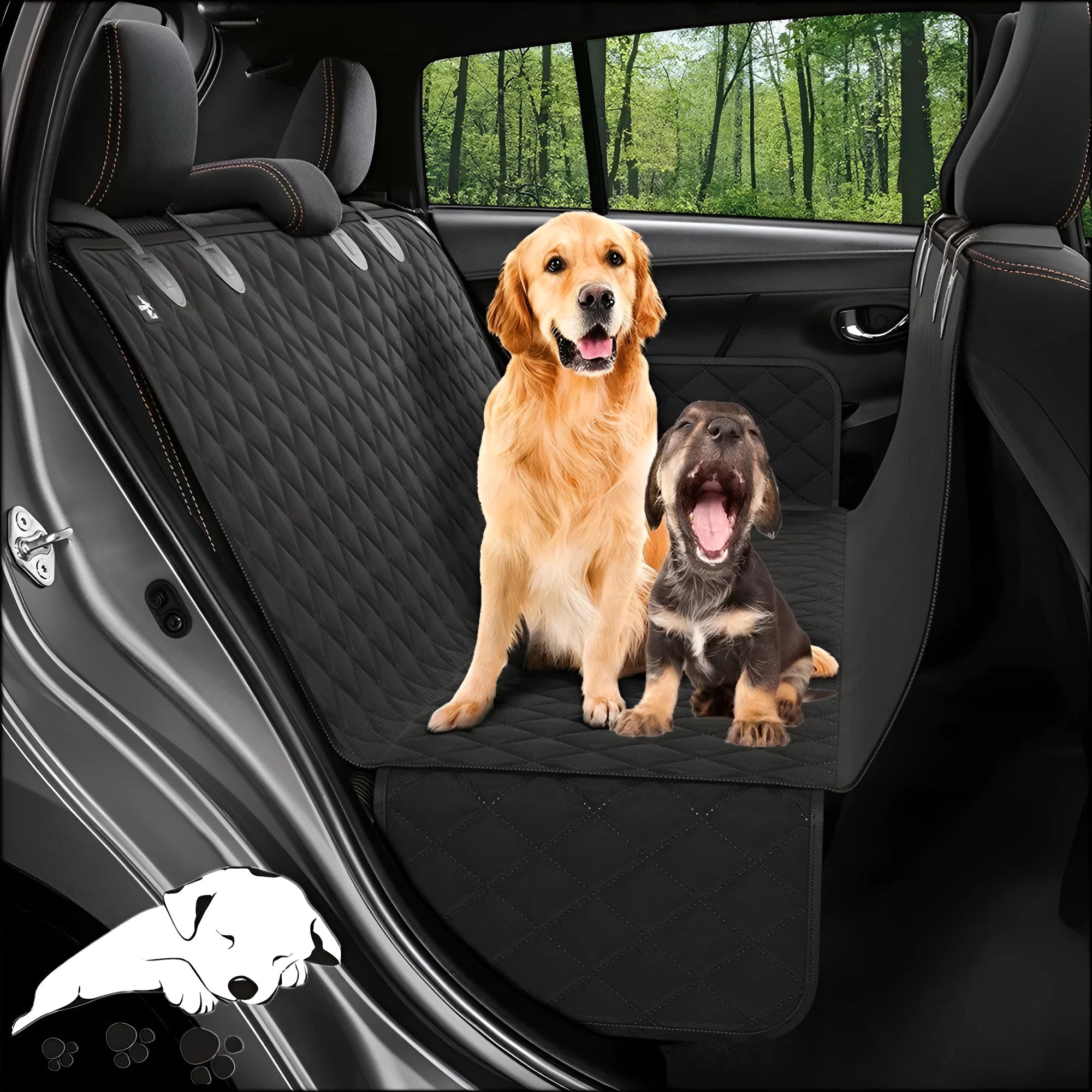 Waterproof car pet kennel rear seat cushion for dogs, 54 by 58 inches, cloth material, in black colour