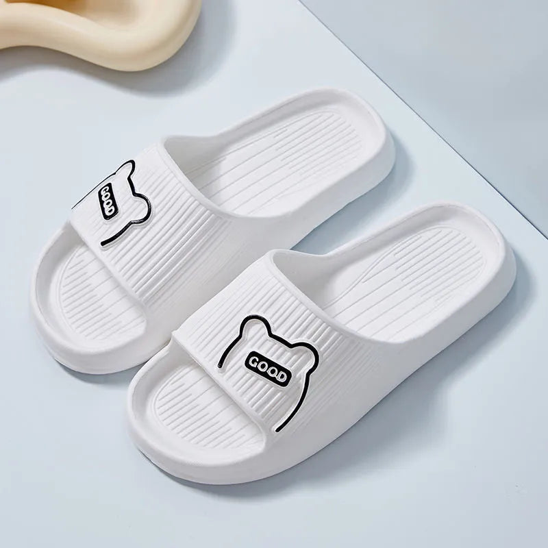 Cartoon bear EVA slippers in lemon yellow, open toe, non-slip sole, for bathroom house use