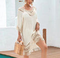 Women's apricot crocheted patchwork dress with mid-length skirt and regular sleeves