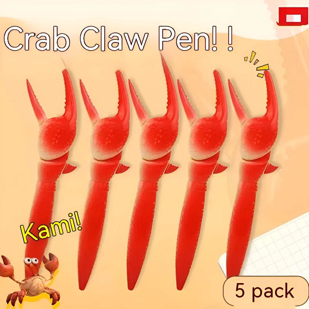 Orange and white novelty ballpoint pen with crab claw mechanism and metal can clip