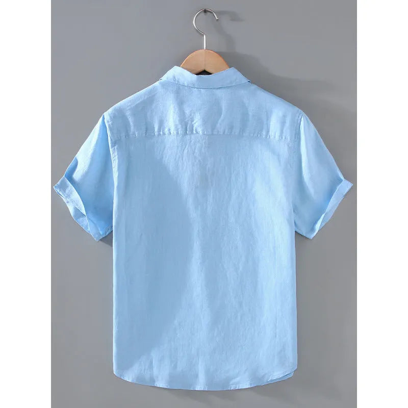 Men's youth casual short-sleeved linen shirt in seven colours, regular fit cardigan style, sizes M-XXXL
