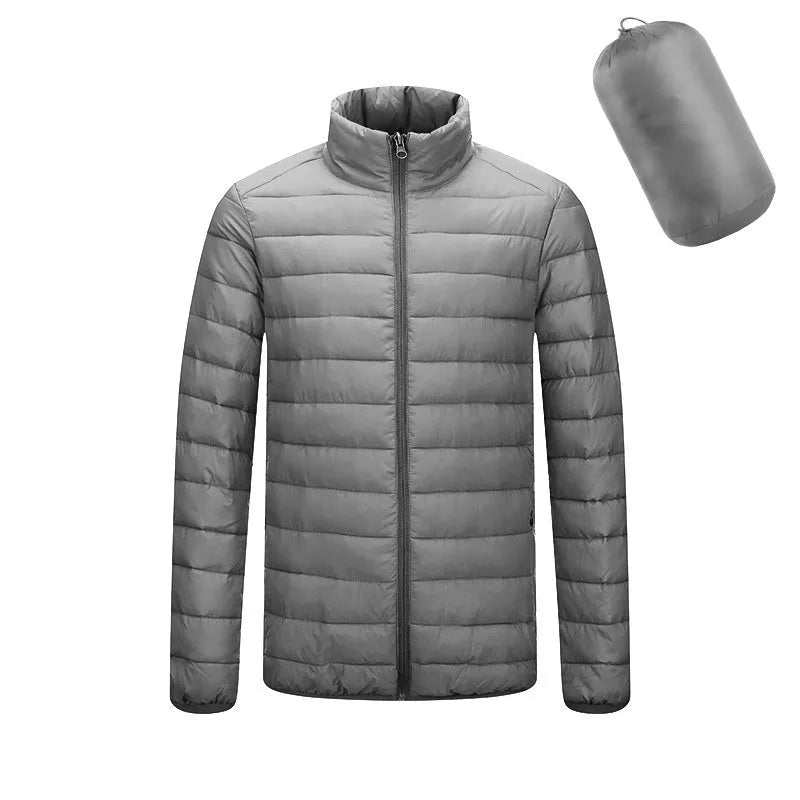 Men's lightweight hooded coat in solid colour, nylon fabric, zipper front, long sleeves, available in multiple colours and sizes