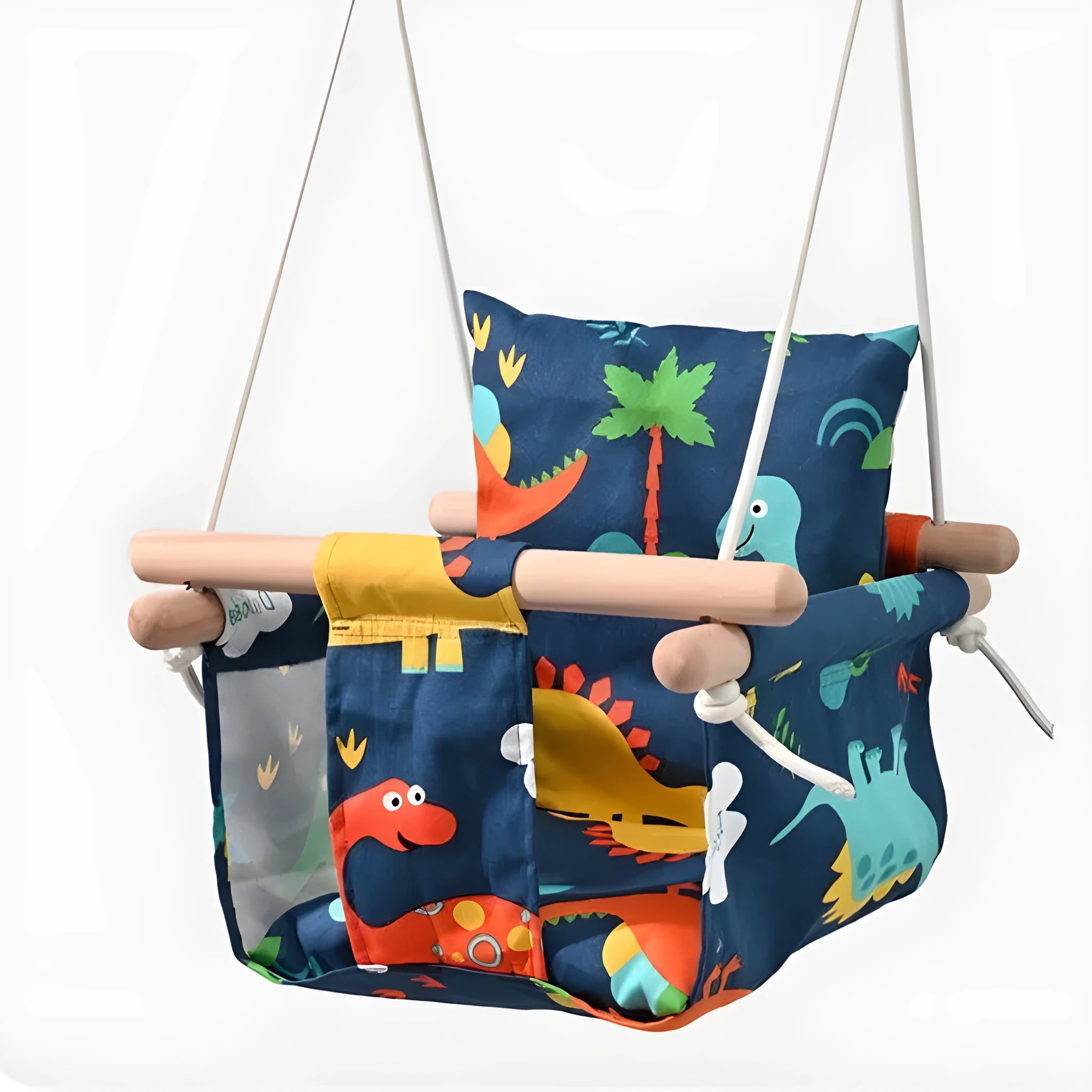 Blue cotton linen children's hanging chair swing for indoor outdoor use 25kg load capacity