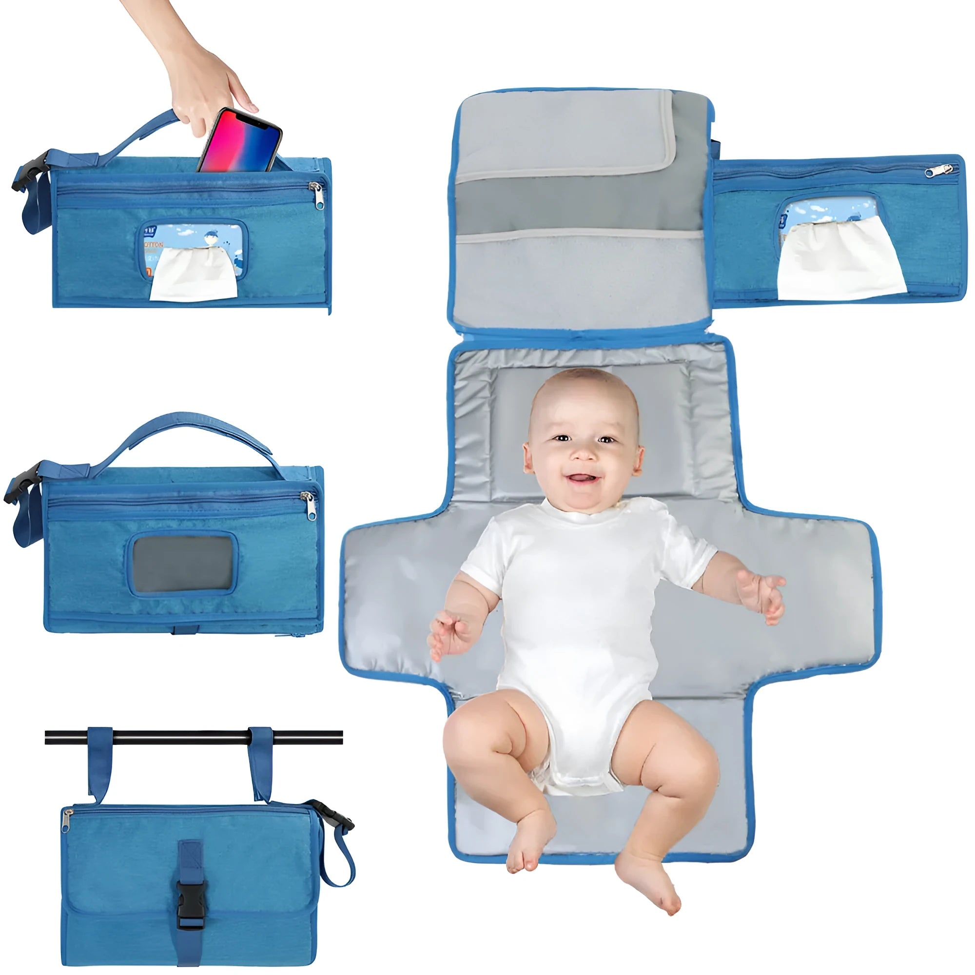 Portable waterproof baby change pilch with Oxford fabric and PEVA lining in grey