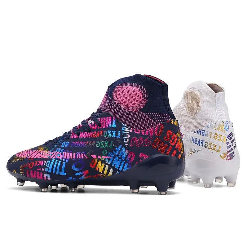 Breathable broken nail soccer shoes with artificial PU upper and TPU rubber sole in beige long nail colour