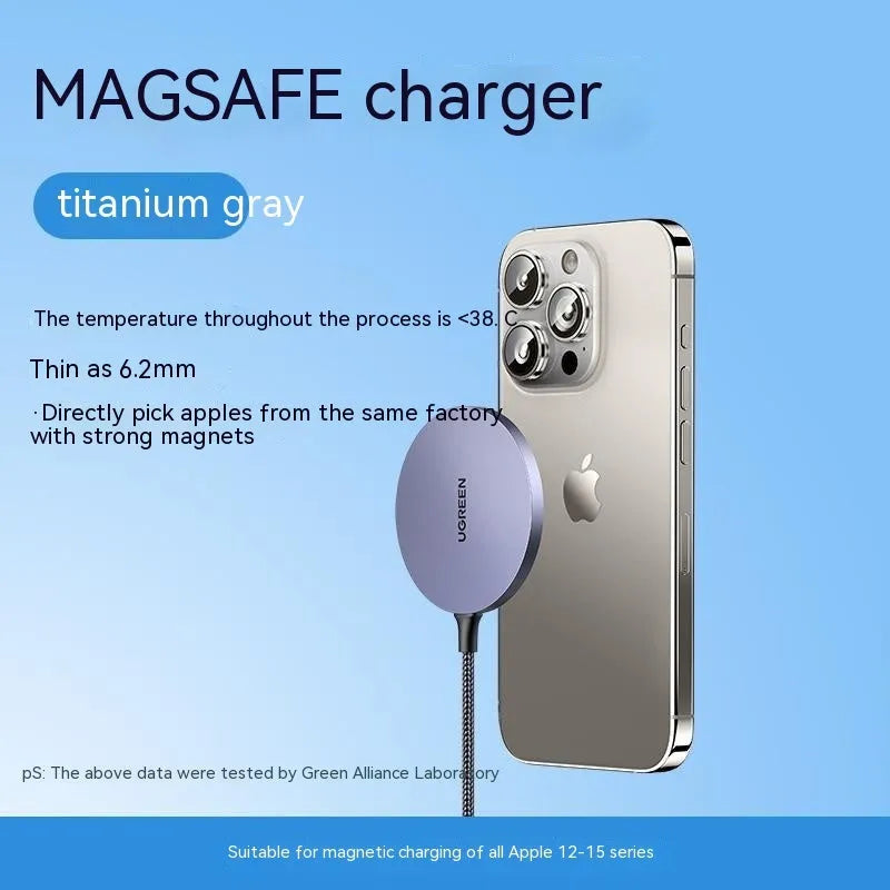 CD245 magnetic wireless charger in star silver with woven fabric surface on a desk