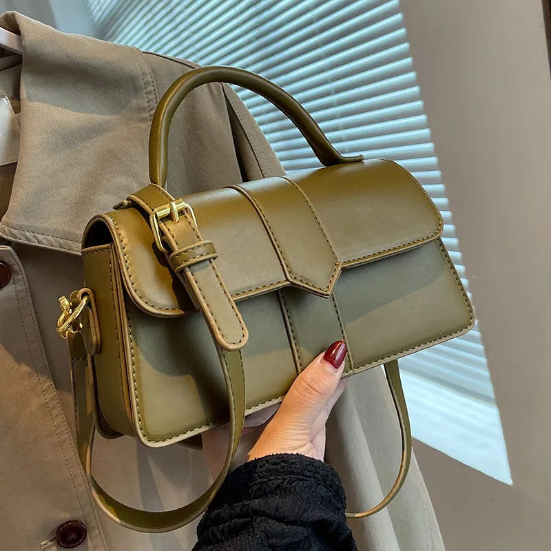 Women's PU messenger bag in horizontal square design with 22cm width, available in multiple colours