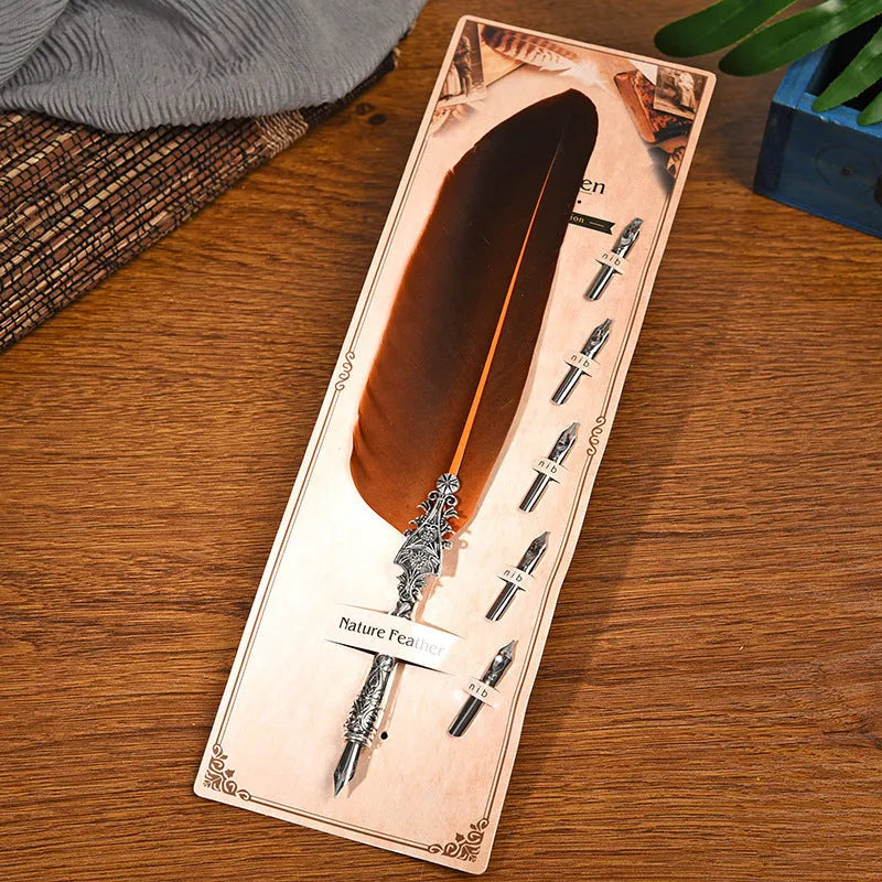 European retro vintage feather dip pen with zinc alloy shell in multiple colour options