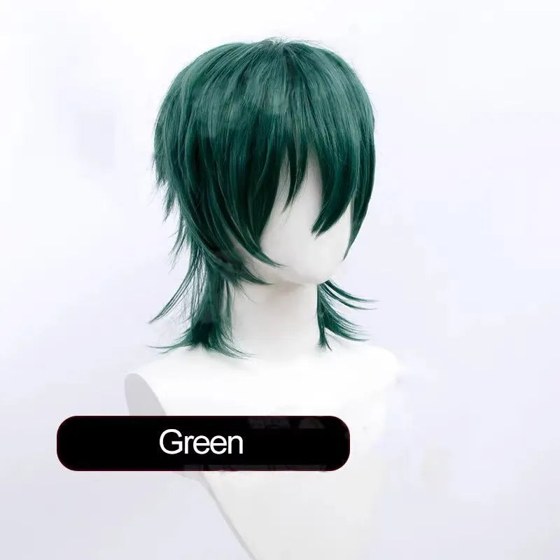 Short cosplay wig for men with lengthened tail and anti-curling mechanism in anime style