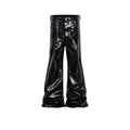 Black straight-leg jeans with patent leather coating on cotton denim fabric