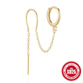 S925 sterling silver stud earrings with a floral motif and dangling gold-coloured tassel chain.